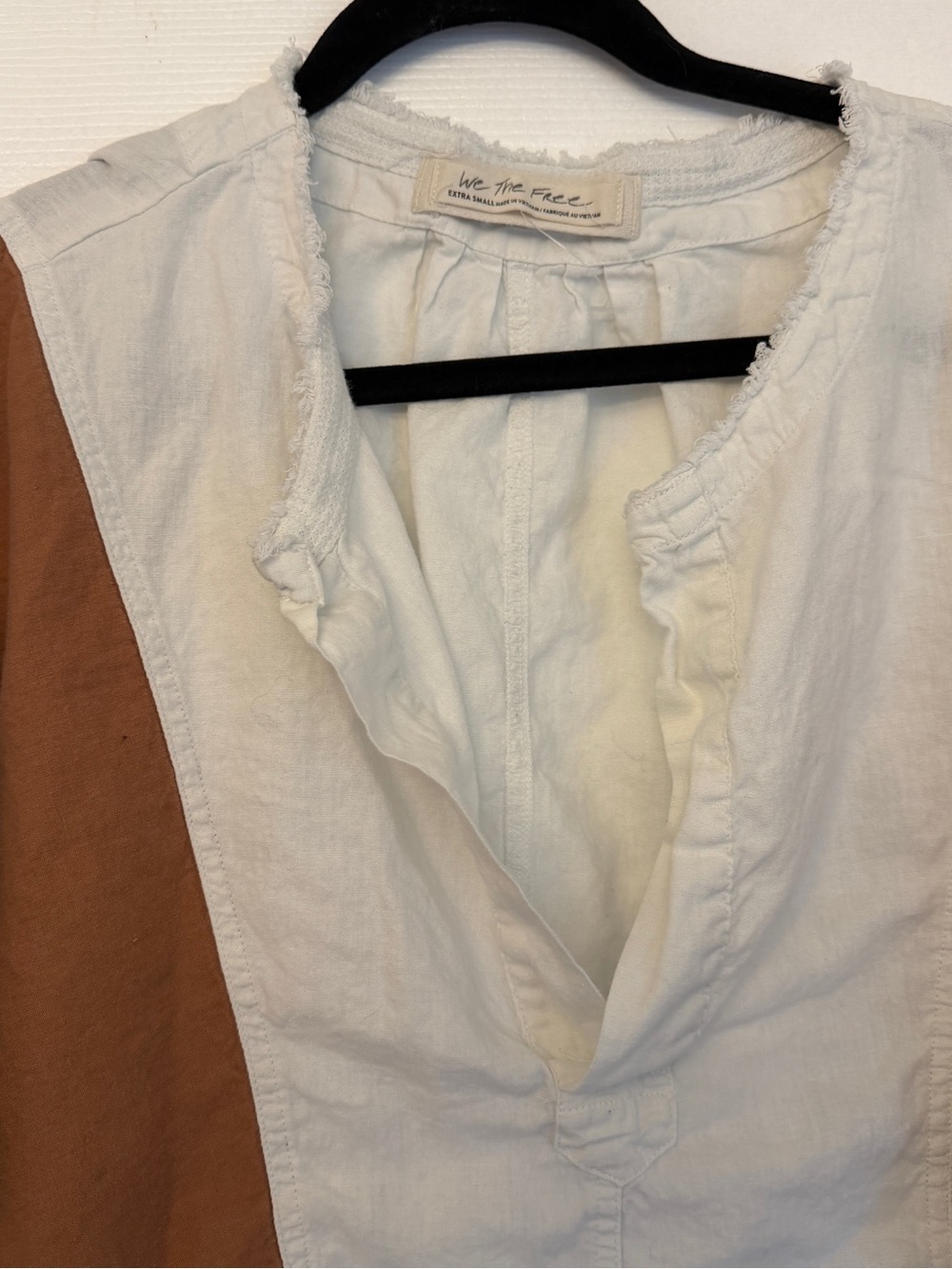 We the free Boho Colorblock Peasant Blouse in White, Olive & Rust - Picture 2 of 6